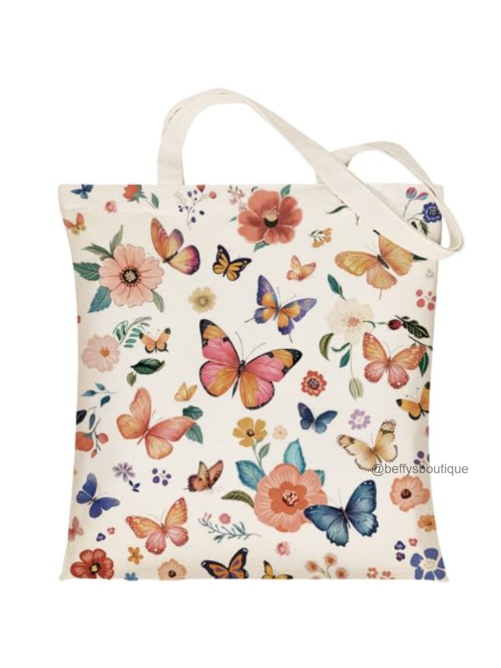 Louise Maelys Canvas Tote Bag for Women Zipper Pocket Butterfly Floral